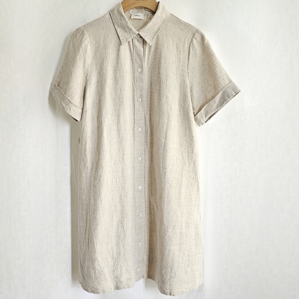 🇨🇦 Aritzia Wilfred Beige Eleta Linen Mini Dress - Picture 4 of 16